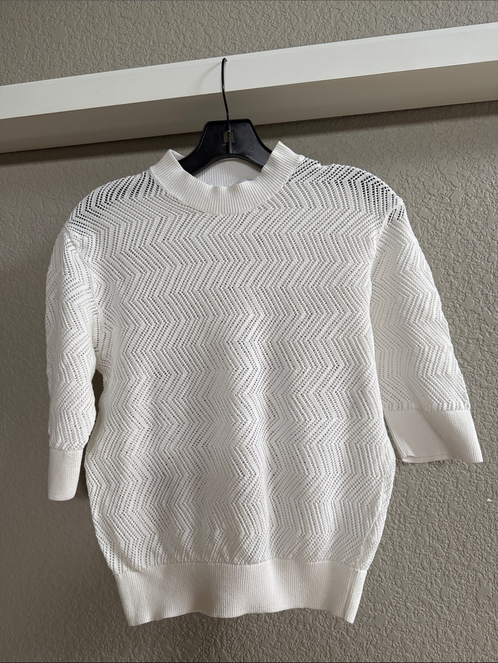 Proenza Schouler White Open-Weave Chevron Crewneck Sweater Sz S